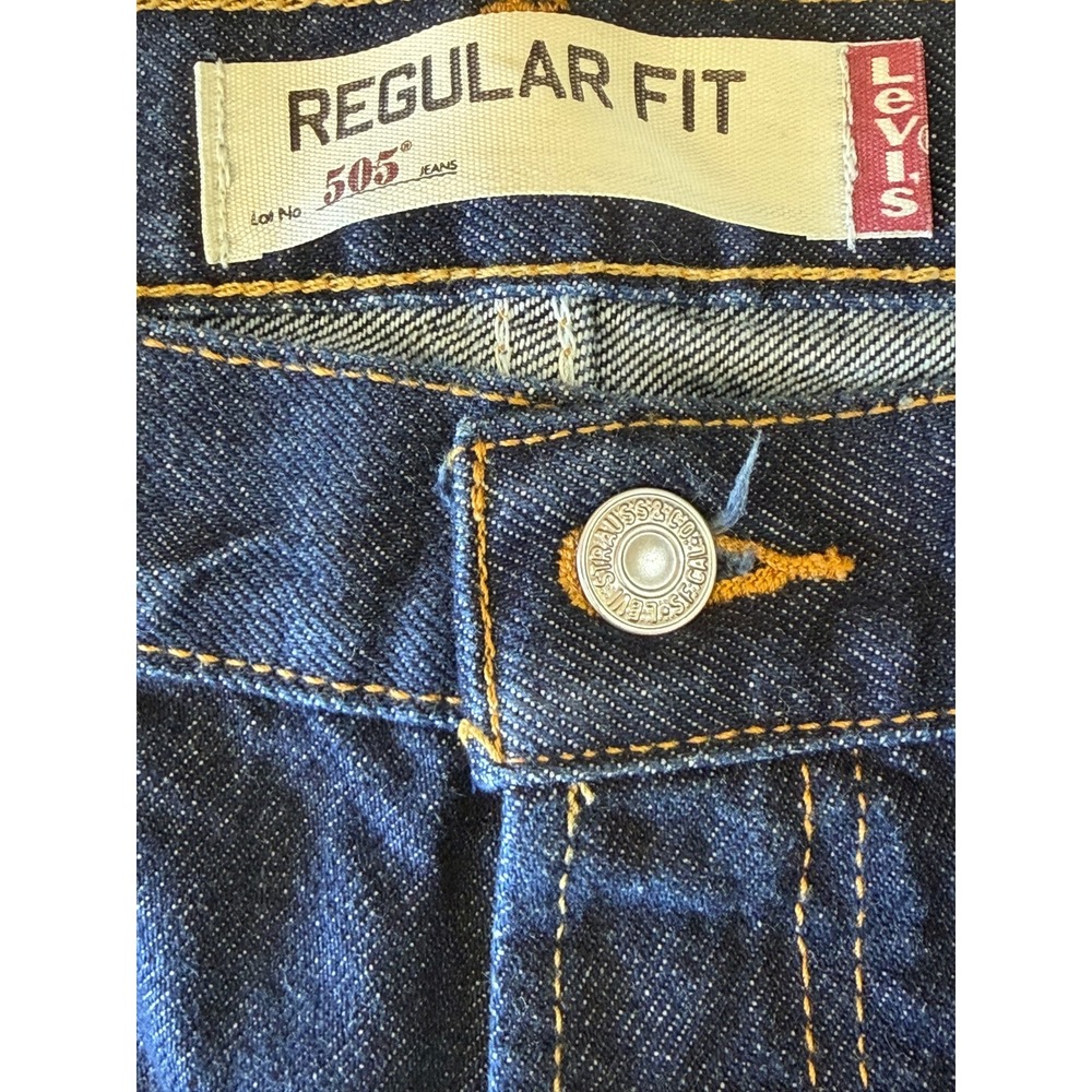 Levis 505 Regular Fit Jeans Mens 38x30 Dark Wash Straight Leg Denim Indigo - Picture 4 of 9